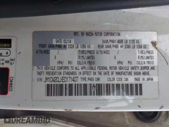 2014 Mazda 5 Touring with VIN JM1CW2CLXE0171407, listed as a IAAI auction lot 41902688 with 106,957 mi miles. Bid and sale history available at carsss.com. Image 9.