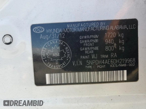 2013 Hyundai Elantra Limited z VIN 5NPDH4AE6DH219968, wystawiony jako Copart lot #55391155 z przebiegiem 169 515 mil mil oraz Czysty tytuł • Clean title. Historia ofert i sprzedaży dostępna na DreamBid. Obrazek 13.
