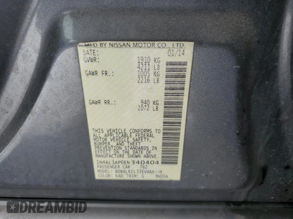 2014 Nissan Altima 2.5 S with VIN 1N4AL3AP0EN340404, listed as a Copart auction lot 46538465 with 208,127 mi miles and Salvage Title. Bid and sale history available at carsss.com. Image 14.