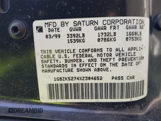 1999 Saturn SL с VIN 1G8ZK5274XZ304652, выставлен на аукционе IAAI как лот 42618620 с пробегом 98 131 миль миль и . История ставок и продаж доступна на DreamBid. Изображение 9.