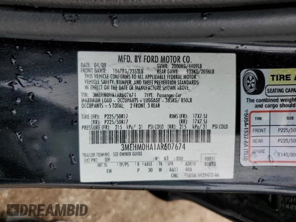 2010 Mercury Milan with VIN 3MEHM0HA1AR607674, listed as a Copart auction lot 54828535 with 105,753 mi miles and Salvage title. Bid and sale history available at DreamBid. Image 12.