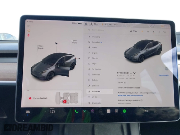 2021 Tesla Model Y Long Range with VIN 5YJYGDEE6MF209034, listed as a IAAI auction lot 41896238 with 53,401 mi miles. Bid and sale history available at carsss.com. Image 19.