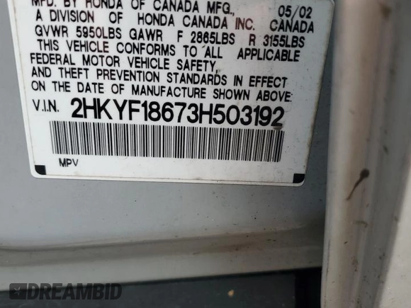 2003 Honda Pilot EX z VIN 2HKYF18673H503192, wystawiony jako Copart lot #58925075 z przebiegiem 249 119 mil mil oraz Szkoda całkowita • Salvage title. Historia ofert i sprzedaży dostępna na DreamBid. Obrazek 13.