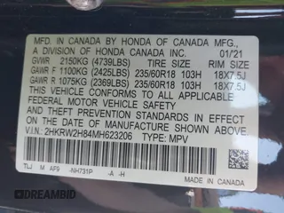 2021 Honda CR-V EX-L with VIN 2HKRW2H84MH623206, listed as a IAAI auction lot 42133695 with 54,250 mi miles and . Bid and sale history available at DreamBid. Image 9.