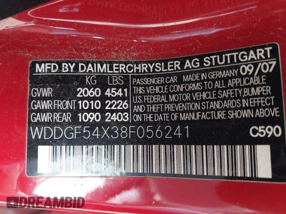 2008 Mercedes-Benz C 300 Sport с VIN WDDGF54X38F056241, выставлен на аукционе IAAI как лот 42431112 с пробегом 209 869 миль миль и . История ставок и продаж доступна на DreamBid. Изображение 9.