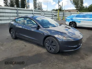 2025 Tesla Model 3 Long Range with VIN 5YJ3E1EA1SF938356, listed as a Copart auction lot 50609695 with 807 mi miles and Salvage Title. Bid and sale history available at DreamBid. Image 4.