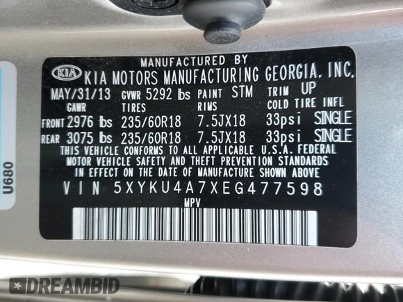 2014 Kia Sorento EX with VIN 5XYKU4A7XEG477598, listed as a Copart auction lot 41975135 with 112,200 mi miles and Salvage Title. Bid and sale history available at carsss.com. Image 15.