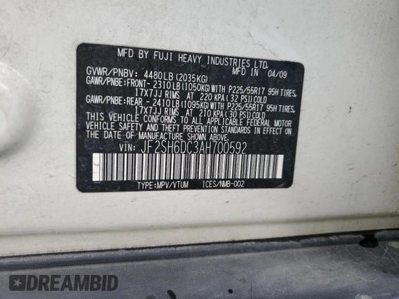 2010 Subaru Forester X Limited with VIN JF2SH6DC3AH700592, listed as a Copart auction lot 84697644 with 130,550 mi miles and Salvage title. Bid and sale history available at DreamBid. Image 13.