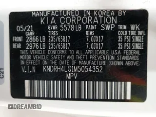 2021 Kia Sorento Hybrid EX with VIN KNDRH4LG1M5054352, listed as a Copart auction lot 41654925 with 53,503 mi miles and Salvage Title. Bid and sale history available at carsss.com. Image 14.