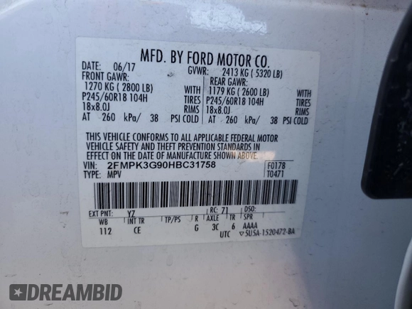 2017 Ford Edge SE with VIN 2FMPK3G90HBC31758, listed as a Copart auction lot 46449735 with 61,575 mi miles and Salvage title. Bid and sale history available at DreamBid. Image 16.