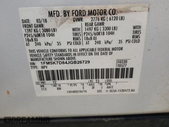 2018 Ford Explorer XLT with VIN 1FM5K7D84JGB26729, listed as a Copart auction lot 59362205 with 140,632 mi miles and Salvage title. Bid and sale history available at DreamBid. Image 13.