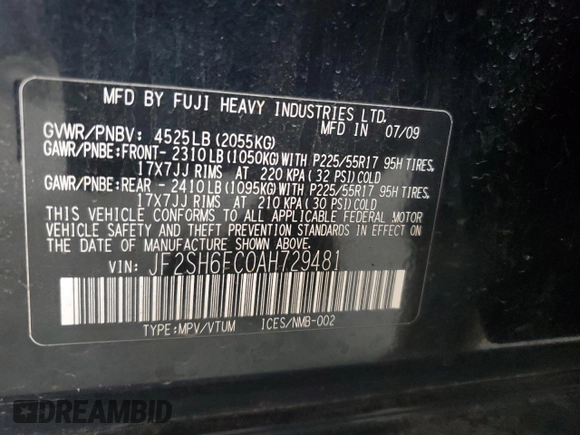 2010 Subaru Forester XT Limited с VIN JF2SH6FC0AH729481, выставлен на аукционе Copart как лот 53569345 с пробегом 170 387 миль миль и Чистый • Clean title. История ставок и продаж доступна на DreamBid. Изображение 12.