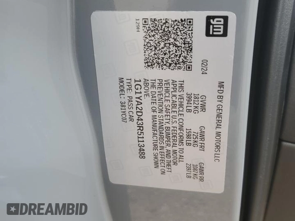 2024 Chevrolet Corvette 1LT z VIN 1G1YA2D43R5113488, wystawiony jako Copart lot #54343325 z przebiegiem 13 770 mil mil oraz Szkoda całkowita • Salvage title. Historia ofert i sprzedaży dostępna na DreamBid. Obrazek 13.
