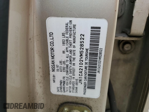 1997 Nissan Maxima GXE с VIN JN1CA21D2VM528522, выставлен на аукционе Copart как лот 73315194 с пробегом 206 683 миль миль и Списание • Salvage title. История ставок и продаж доступна на DreamBid. Изображение 15.