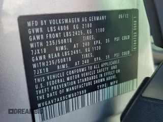 2012 Volkswagen Tiguan SE with VIN WVGAV7AX9CW607599, listed as a Copart auction lot 51214455 with 131,109 mi miles and Salvage Title. Bid and sale history available at DreamBid. Image 12.