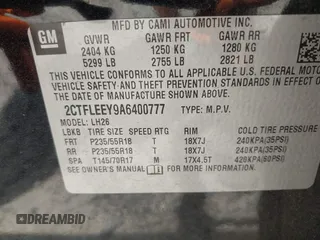2010 GMC Terrain SLE-2 с VIN 2CTFLEEY9A6400777, выставлен на аукционе IAAI как лот 42124393 с пробегом 245 472 миль миль и . История ставок и продаж доступна на DreamBid. Изображение 9.