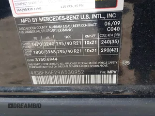 2009 Mercedes-Benz GL-Class 5.5L with VIN 4JGBF86E29A530952, listed as a IAAI auction lot 42112828 with 135,474 mi miles. Bid and sale history available at carsss.com. Image 9.