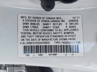 2018 Honda Civic Si with VIN 2HGFC1E53JH700251, listed as a IAAI auction lot 42043732 with 104,763 mi miles and . Bid and sale history available at DreamBid. Image 9.