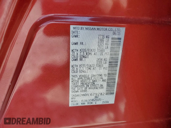 2015 Nissan Pathfinder S z VIN 5N1AR2MN0FC679282, wystawiony jako Copart lot #64091305 z przebiegiem 54 143 mil mil oraz Czysty tytuł • Clean title. Historia ofert i sprzedaży dostępna na DreamBid. Obrazek 13.