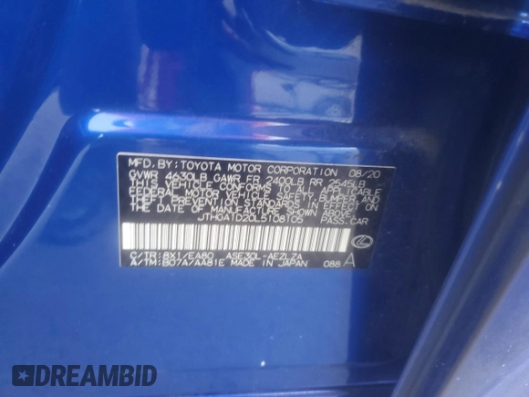 2020 Lexus IS 300 F Sport z VIN JTHGA1D20L5108105, wystawiony jako Copart lot #86519234 z przebiegiem 52 912 mil mil oraz Nie do naprawy • Non repairable. Historia ofert i sprzedaży dostępna na DreamBid. Obrazek 13.
