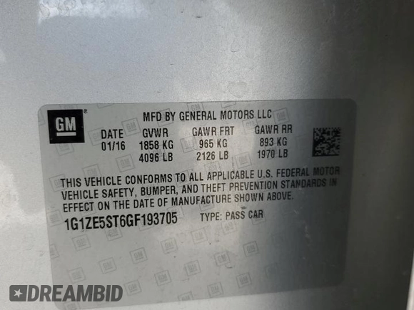 2016 Chevrolet Malibu LT with VIN 1G1ZE5ST6GF193705, listed as a Copart auction lot 48163415 with 91,727 mi miles and Salvage Title. Bid and sale history available at carsss.com. Image 14.