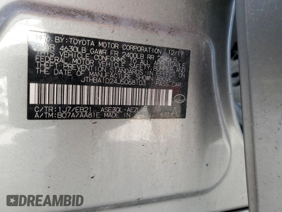 2018 Lexus IS with VIN JTHBA1D24J5068103, listed as a Copart auction lot 55030035 with 0 mi miles and Salvage Title. Bid and sale history available at carsss.com. Image 12.