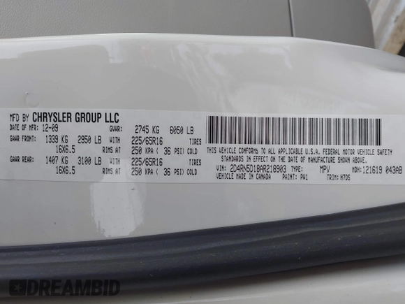 2010 Dodge Grand Caravan SXT with VIN 2D4RN5D18AR218903, listed as a IAAI auction lot 41560484 with Not Provided miles and . Bid and sale history available at DreamBid. Image 9.