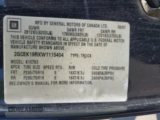 1998 Chevrolet Silverado 1500 with VIN 2GCEK19RXW1115404, listed as a IAAI auction lot 42176667 with 218,413 mi miles and . Bid and sale history available at DreamBid. Image 9.