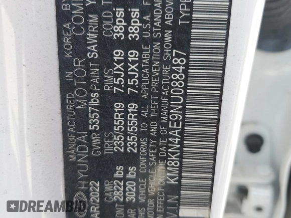 2022 Hyundai Ioniq 5 SEL with VIN KM8KN4AE9NU088487, listed as a Copart auction lot 56558305 with 39,201 mi miles and Non repairable. Bid and sale history available at DreamBid. Image 14.