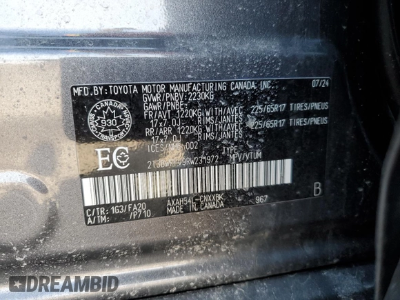 2024 Toyota RAV4 Hybrid XLE Premium with VIN 2T3BWRFV9RW231972, listed as a Copart auction lot 49481375 with 19,491 mi miles and Clean Title. Bid and sale history available at DreamBid. Image 13.