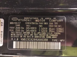 2017 Hyundai Tucson Sport with VIN KM8J3CA24HU446388, listed as a IAAI auction lot 41734586 with 104,771 mi miles. Bid and sale history available at carsss.com. Image 9.