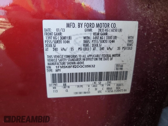2013 Ford Explorer Limited z VIN 1FM5K8F82DGC05632, wystawiony jako Copart lot #49110445 z przebiegiem 167 243 mil mil oraz Szkoda całkowita • Salvage title. Historia ofert i sprzedaży dostępna na DreamBid. Obrazek 15.