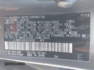 2014 Lexus GX 460 with VIN JTJBM7FX4E5070408, listed as a IAAI auction lot 41962300 with 161,080 mi miles and . Bid and sale history available at DreamBid. Image 9.