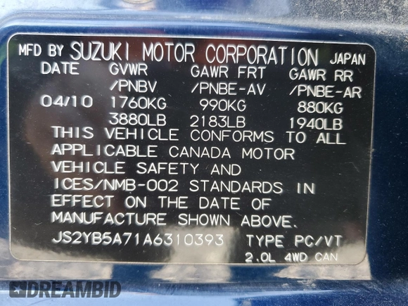 2010 Suzuki SX4 Touring with VIN JS2YB5A71A6310393, listed as a Copart auction lot 77673534 with 65,987 mi miles and Clean Title. Bid and sale history available at carsss.com. Image 13.