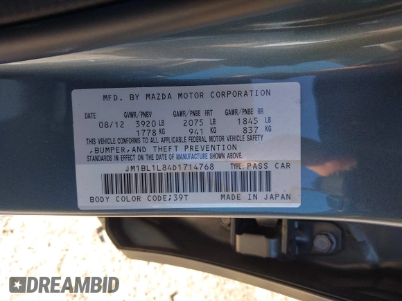 2013 Mazda 3 i Touring with VIN JM1BL1L84D1714768, listed as a IAAI auction lot 41697568 with 115,844 mi miles and . Bid and sale history available at carsss.com. Image 9.