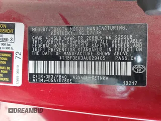 2010 Toyota Camry with VIN 4T1BF3EK3AU029405, listed as a IAAI auction lot 41925588 with 222,333 mi miles and . Bid and sale history available at DreamBid. Image 9.