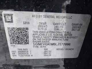 2020 Chevrolet Traverse LT Cloth with VIN 1GNEVGKW0LJ177896, listed as a IAAI auction lot 41530379 with 61,413 mi miles. Bid and sale history available at carsss.com. Image 9.
