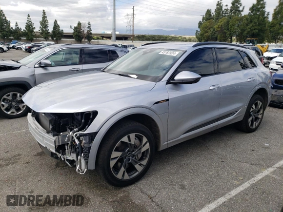 2021 Audi e-tron Premium with VIN WA1AAAGE7MB006939, listed as a Copart auction lot 45187924 with 49,600 mi miles and . Bid and sale history available at DreamBid. Image 1.