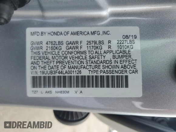 2020 Acura TLX Technology with VIN 19UUB3F44LA001126, listed as a Copart auction lot 58700805 with 49,195 mi miles and Salvage title. Bid and sale history available at DreamBid. Image 12.
