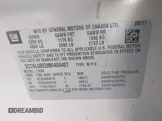 2011 GMC Terrain SLT-1 with VIN 2CTALUEC9B6450427, listed as a IAAI auction lot 41320981 with 132,794 mi miles and . Bid and sale history available at carsss.com. Image 9.