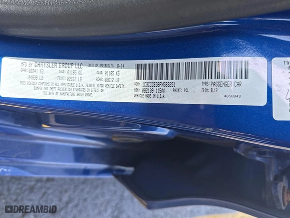 2015 Chrysler 200 C with VIN 1C3CCCEG6FN583251, listed as a Copart auction lot 54969025 with 86,173 mi miles and Clean Title. Bid and sale history available at carsss.com. Image 10.