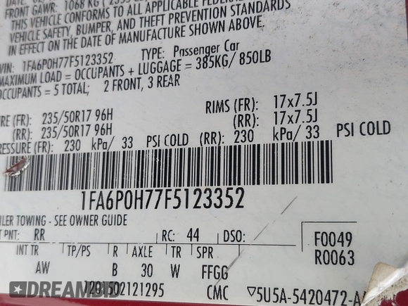 2015 Ford Fusion SE with VIN 1FA6P0H77F5123352, listed as a IAAI auction lot 42555351 with 185,134 mi miles and . Bid and sale history available at DreamBid. Image 9.