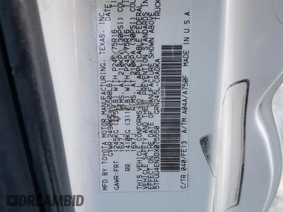 2013 Toyota Tacoma with VIN 5TFUU4EN3DX075550, listed as a Copart auction lot 83869904 with 128,738 mi miles and Salvage Title. Bid and sale history available at DreamBid. Image 14.