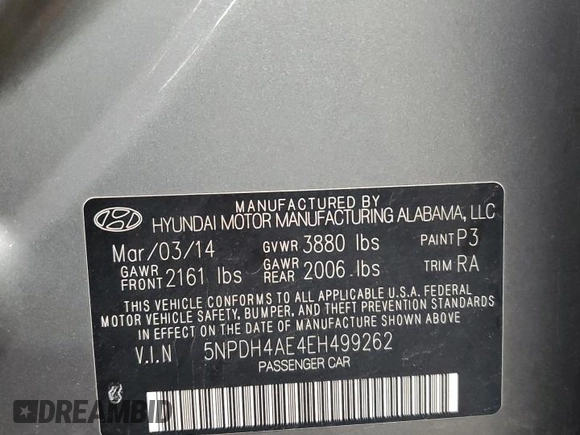 2014 Hyundai Elantra SE with VIN 5NPDH4AE4EH499262, listed as a Copart auction lot 52162805 with 116,944 mi miles and Salvage Title. Bid and sale history available at DreamBid. Image 12.