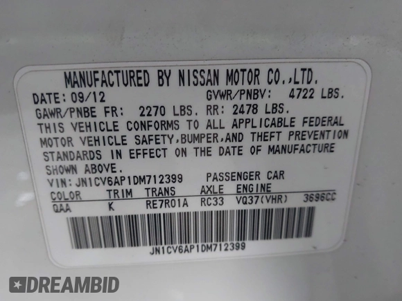 2013 Infiniti G37 Journey with VIN JN1CV6AP1DM712399, listed as a IAAI auction lot 42052509 with 180,182 mi miles and . Bid and sale history available at DreamBid. Image 9.