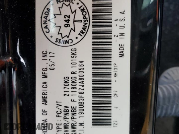 2018 Acura TLX Advance with VIN 19UUB3F82JA800564, listed as a Copart auction lot 58176705 with Not provided miles and Salvage title. Bid and sale history available at DreamBid. Image 12.