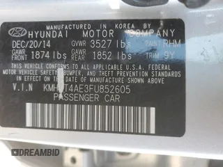2015 Hyundai Accent GLS with VIN KMHCT4AE3FU852605, listed as a Copart auction lot 44260155 with 84,972 mi miles and Salvage Title. Bid and sale history available at DreamBid. Image 12.