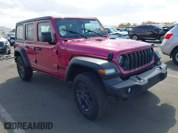 2024 Jeep Wrangler Willys with VIN 1C4PJXDG5RW320193, listed as a IAAI auction lot 41934630 with 7,402 mi miles and . Bid and sale history available at carsss.com. Image 1.