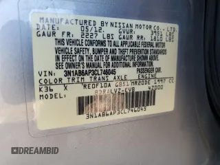 2012 Nissan Sentra SL с VIN 3N1AB6AP3CL746045, выставлен на аукционе Copart как лот 55971925 с пробегом 109 155 миль миль и Списание • Salvage title. История ставок и продаж доступна на DreamBid. Изображение 12.