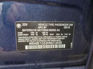 2017 BMW 3 Series 320i with VIN WBA8E1G53HNU13439, listed as a Copart auction lot 47745005 with 35,334 mi miles and Salvage Title. Bid and sale history available at carsss.com. Image 12.